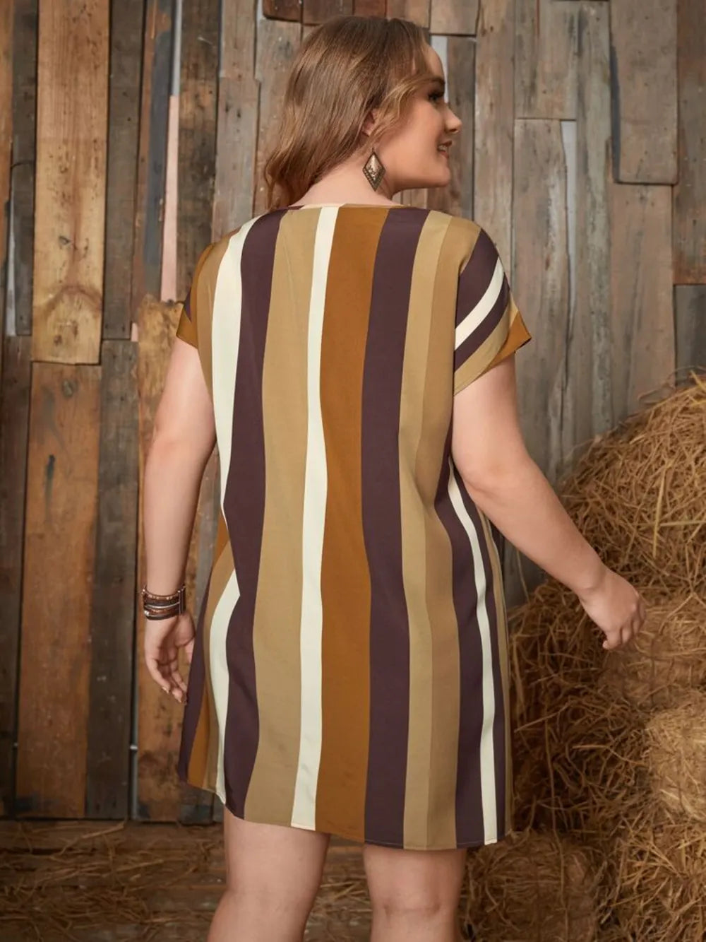 Plus Size Striped Short Sleeve Mini Dress - LoveNest Treasures