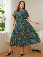 Honey Plus Size Floral Round Neck Short Sleeve Midi Dress - LoveNest Treasures