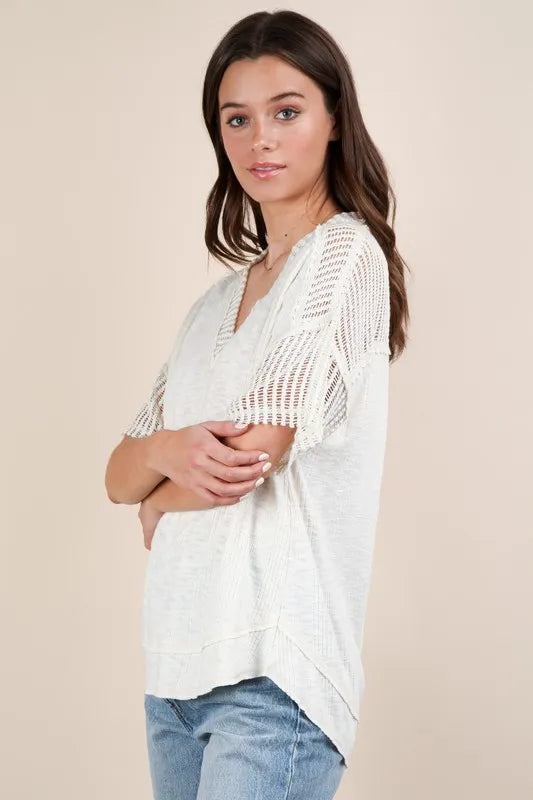 VERY J Full Size Oversized Contrast Knit Comfy Casual Top Plus Size - LoveNest Treasures