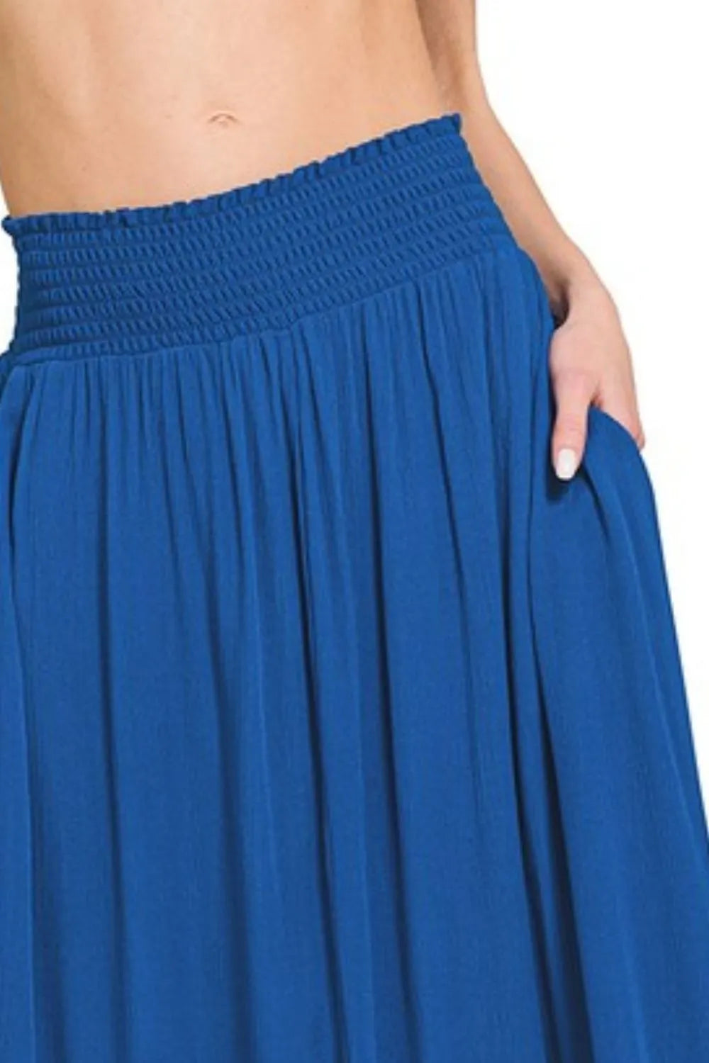 Zenana Woven Crinkle Smocked Waist Maxi Skirt W Pockets - LoveNest Treasures