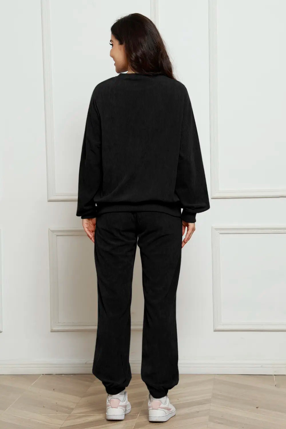 Corduroy Round Neck Sweatshirt and Sweatpants Set - LoveNest Treasures