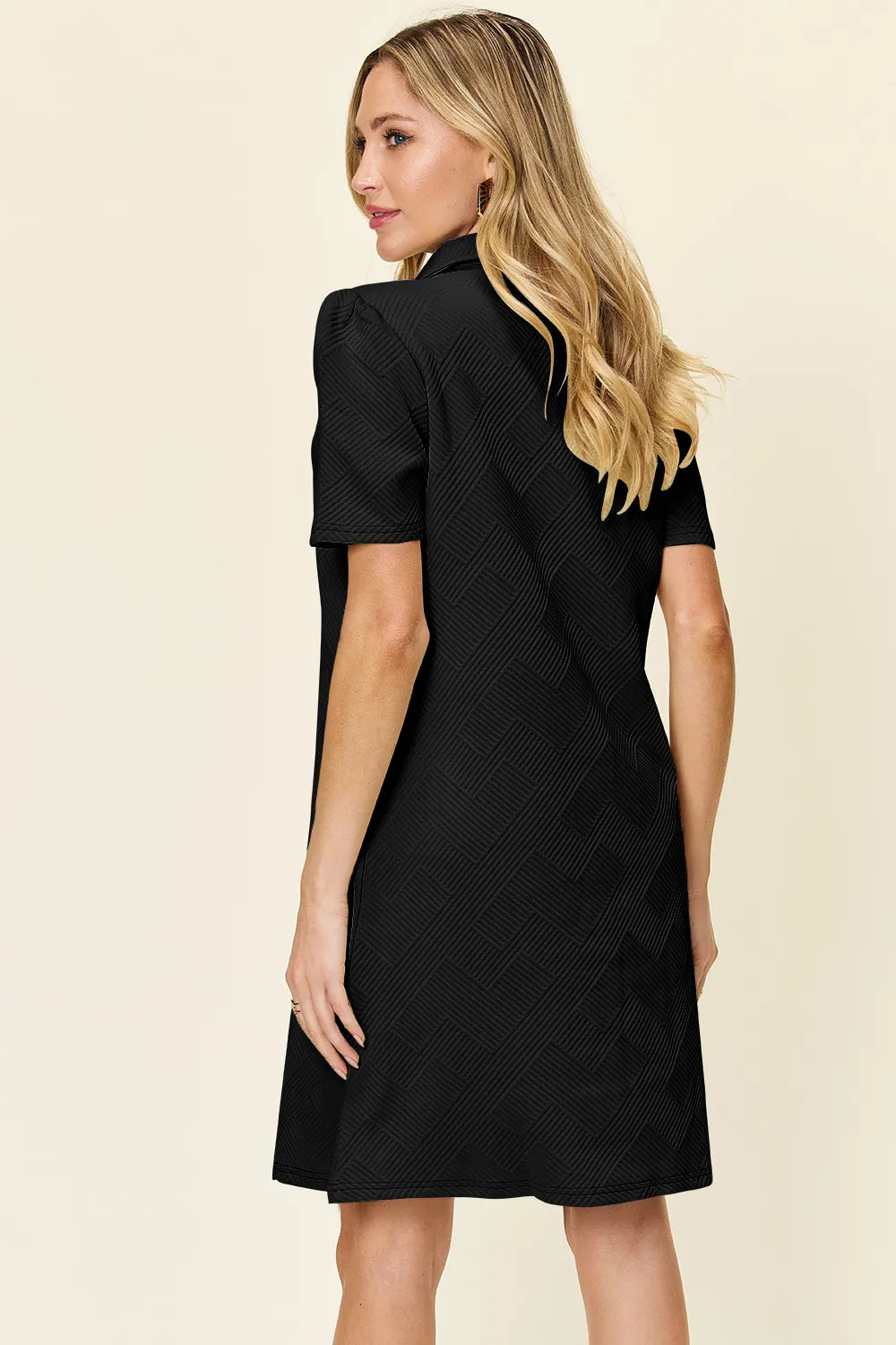 Double Take Full Size Texture Collared Neck Short Sleeve Dress - LoveNest Treasures