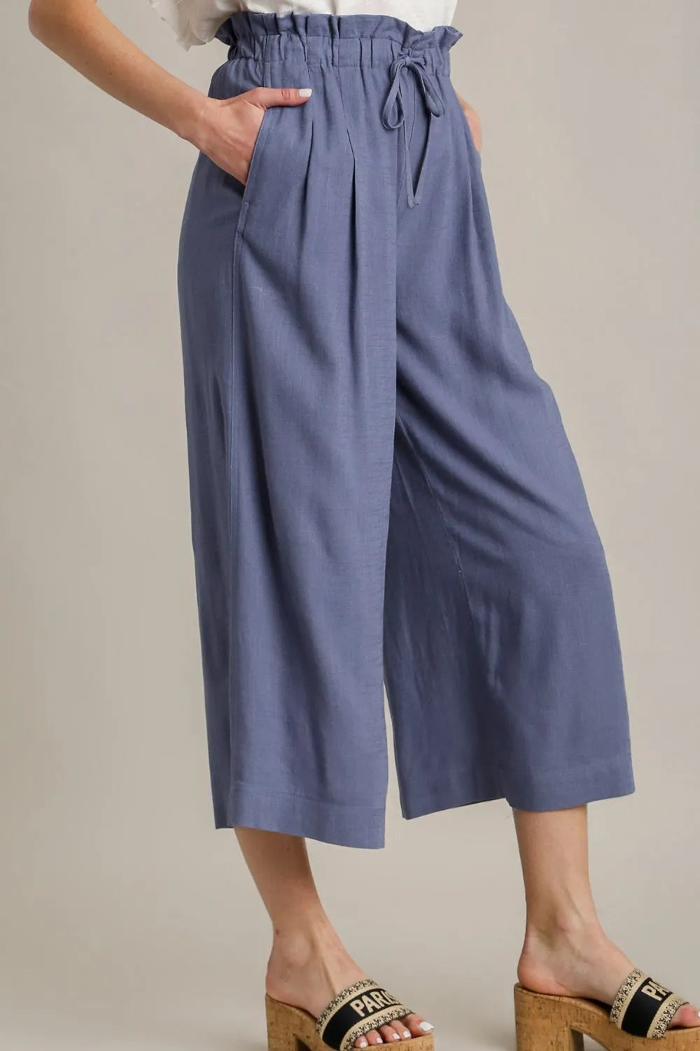 Umgee Full Size Linen Wide Fit Pants with Drawstring Plus Size - LoveNest Treasures