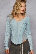 POL Lace Patchwork Long Sleeve T-Shirt - LoveNest Treasures