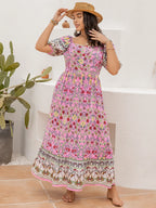Plus Size Printed Square Neck Ruffle Hem Dress - LoveNest Treasures