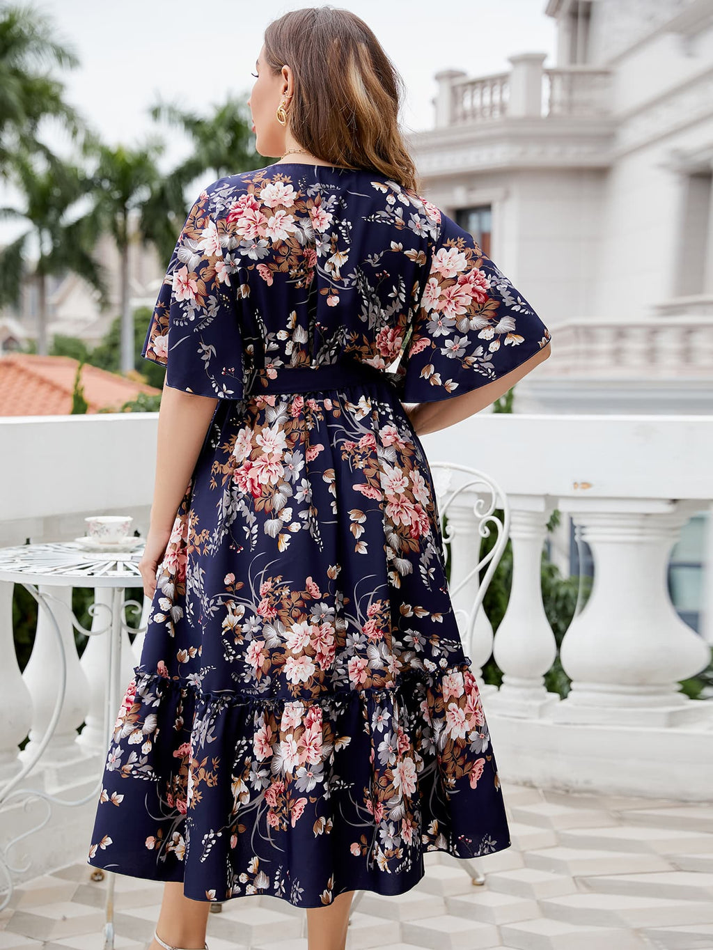 Honey Plus Size Floral Surplice Neck Midi Dress - LoveNest Treasures