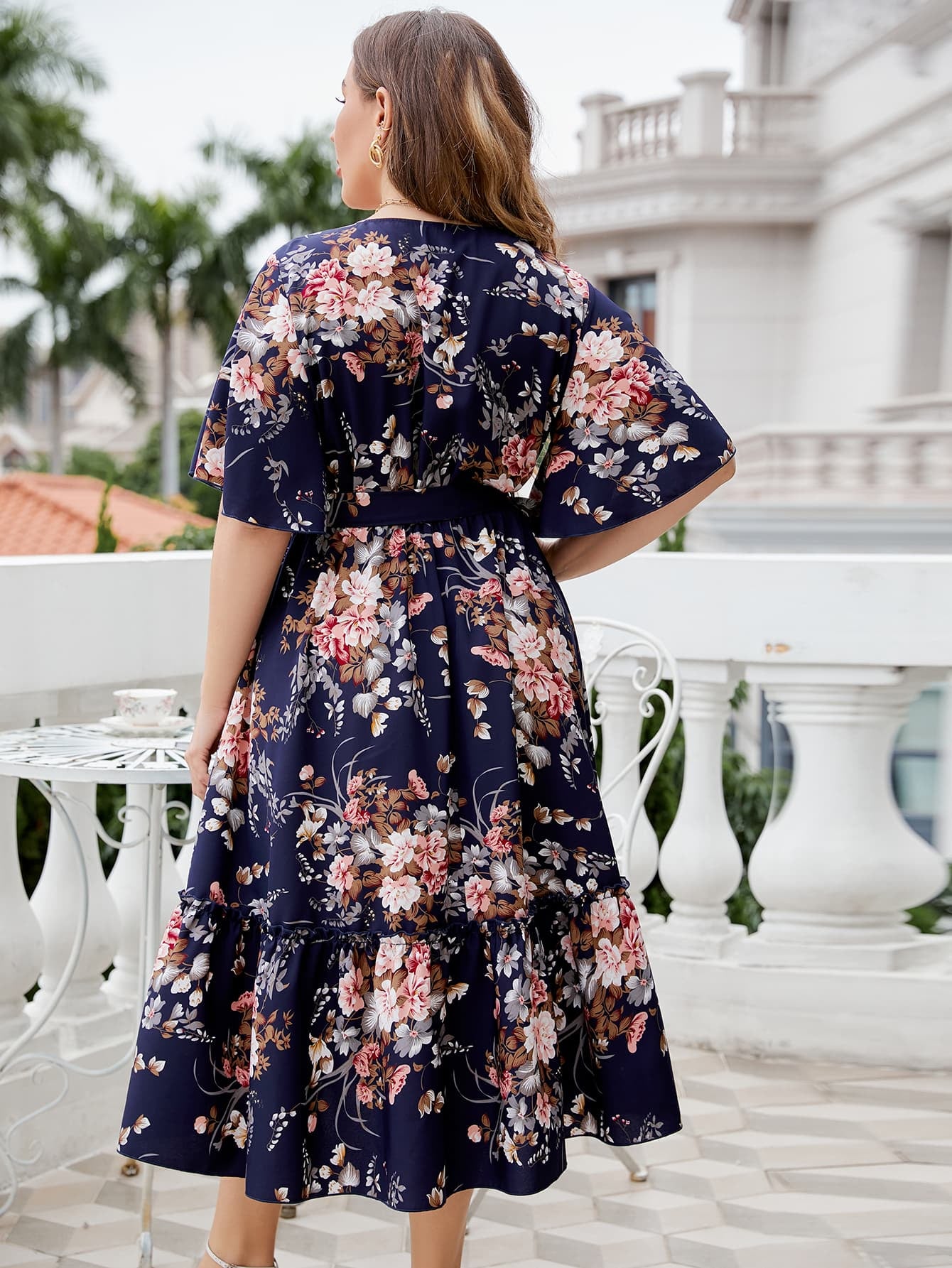 Honey Plus Size Floral Surplice Neck Midi Dress - LoveNest Treasures