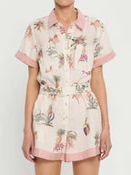 Printed Short Sleeve Romper with Belt - LoveNest Treasures