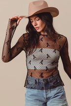 SO ME Bow Ribbon Pattern Sheer Lace Top - LoveNest Treasures
