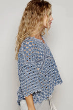 POL V-Neck Short Sleeve Top with Laser Cut Detail - LoveNest Treasures