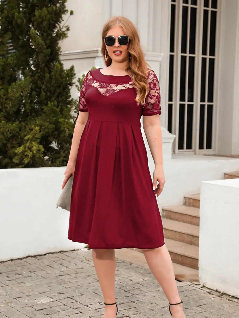Plus Size Ruched Round Neck Short Sleeve Dress - LoveNest Treasures