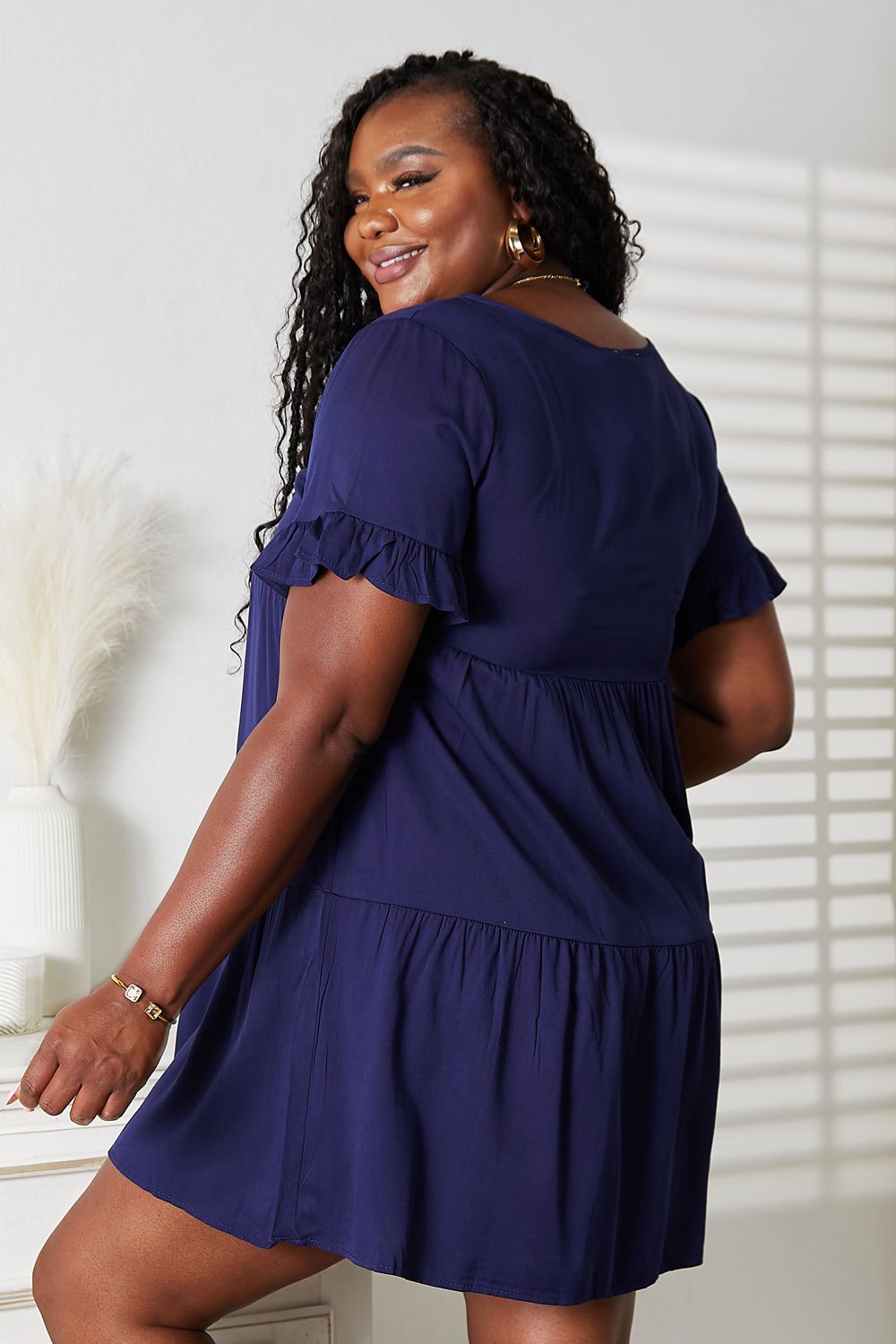 Mandy V-Neck Flounce Sleeve Tiered Dress - LoveNest Treasures
