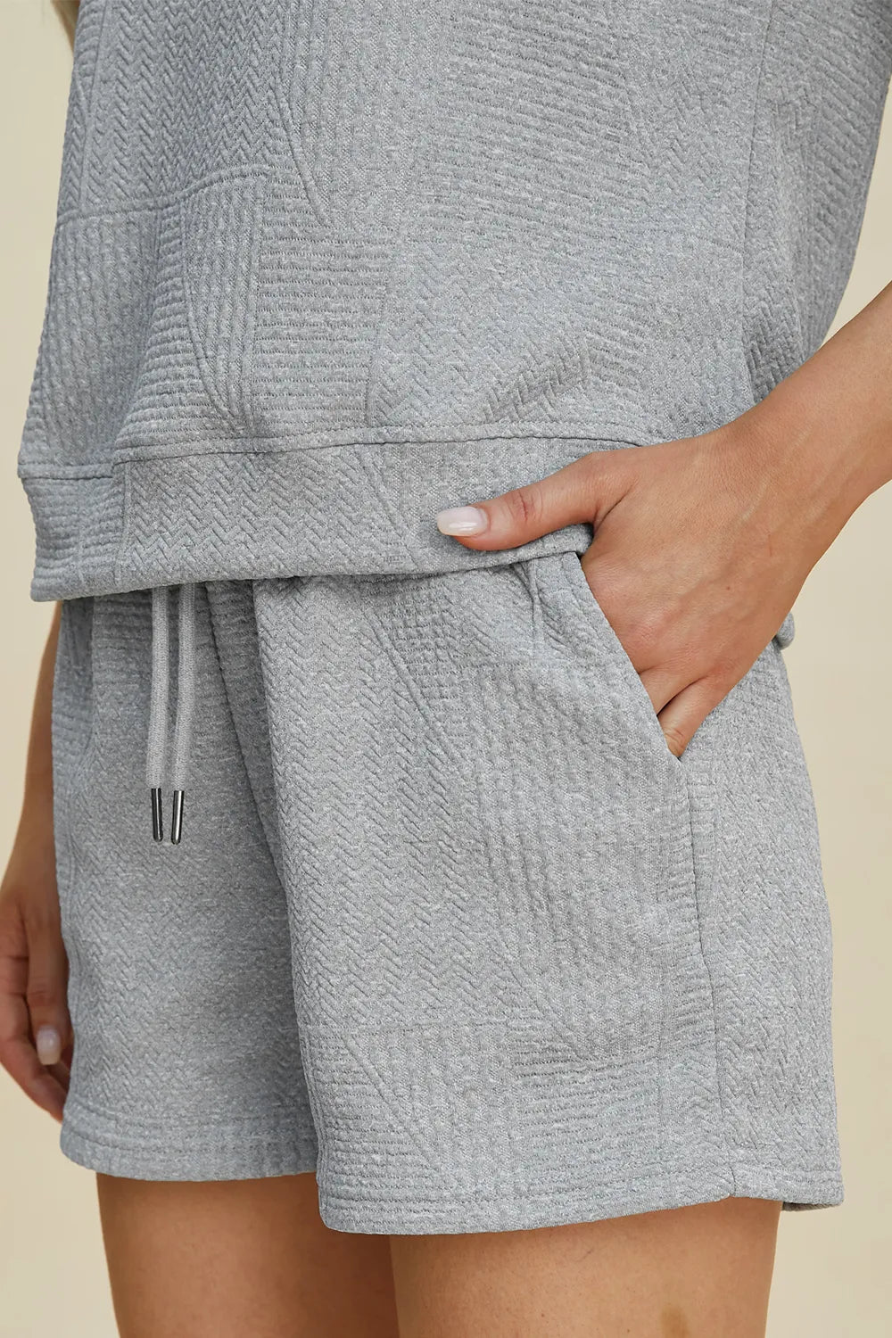 Double Take Full Size Texture Short Sleeve Top and Shorts Set - LoveNest Treasures