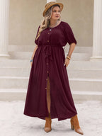Plus Size Round Neck Half Sleeve Dress - LoveNest Treasures