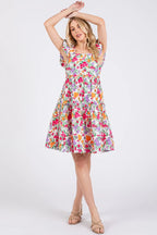 Mittoshop Flower Print Ruffle Shoulder A-line Mini Dress - LoveNest Treasures