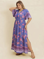 Plus Size Printed V-Neck Flutter Sleeve Dress - LoveNest Treasures