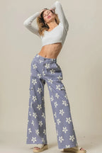 BiBi Flower Printed Side Pocket Wide Pants - LoveNest Treasures