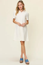 Double Take Full Size Texture Collared Neck Short Sleeve Dress - LoveNest Treasures