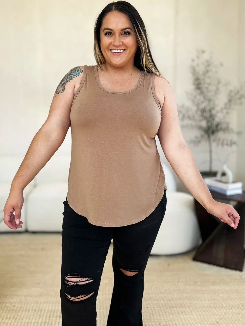 Basic Bae Full Size Round Neck Curved Hem Tank - LoveNest Treasures