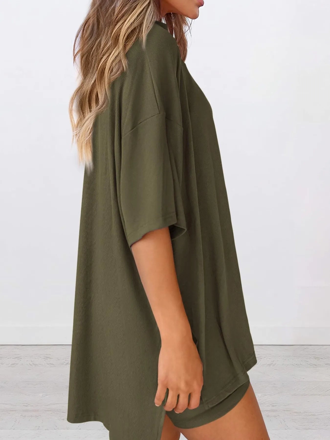 Full Size Oversized Round Neck Top and Shorts Set Plus Size - LoveNest Treasures