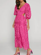 Cutout Back Lace Crochet V-Neck Dress - LoveNest Treasures