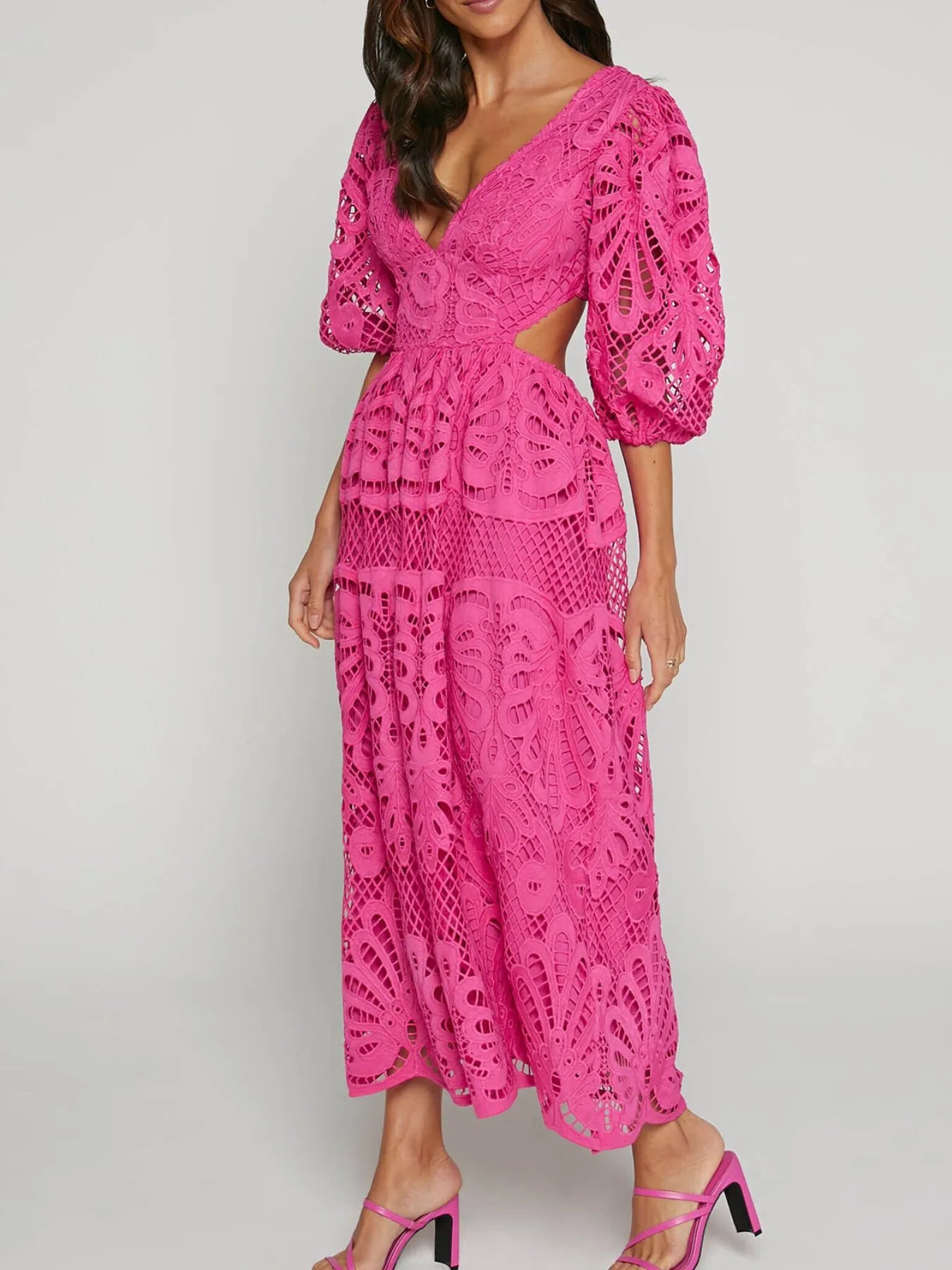 Cutout Back Lace Crochet V-Neck Dress - LoveNest Treasures
