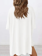 Full Size Oversized Slit Round Neck Top and Shorts Lounge Set Plus Size - LoveNest Treasures