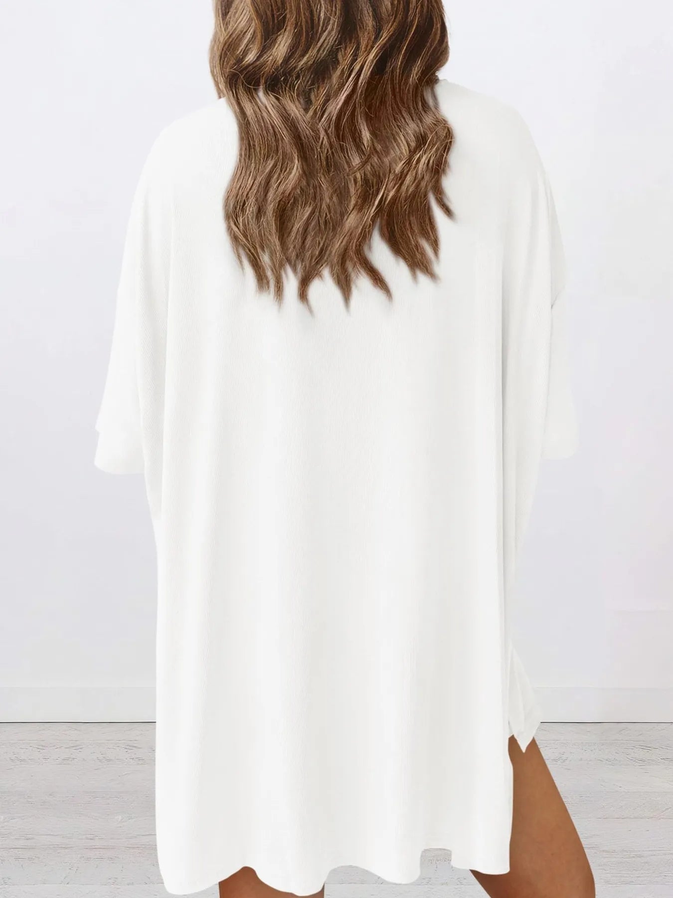 Full Size Oversized Slit Round Neck Top and Shorts Lounge Set Plus Size - LoveNest Treasures