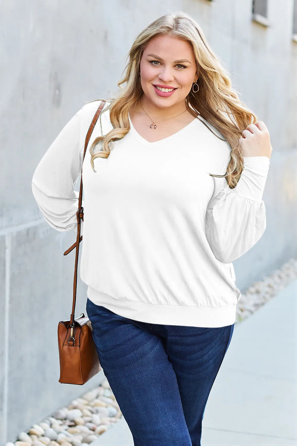 Basic Bae Full Size V-Neck Lantern Sleeve Top - LoveNest Treasures