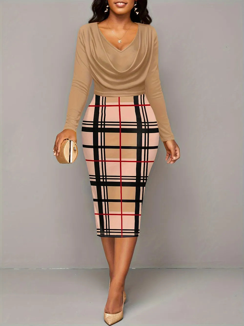 Plus Size Plaid Long Sleeve Mini Dress - LoveNest Treasures
