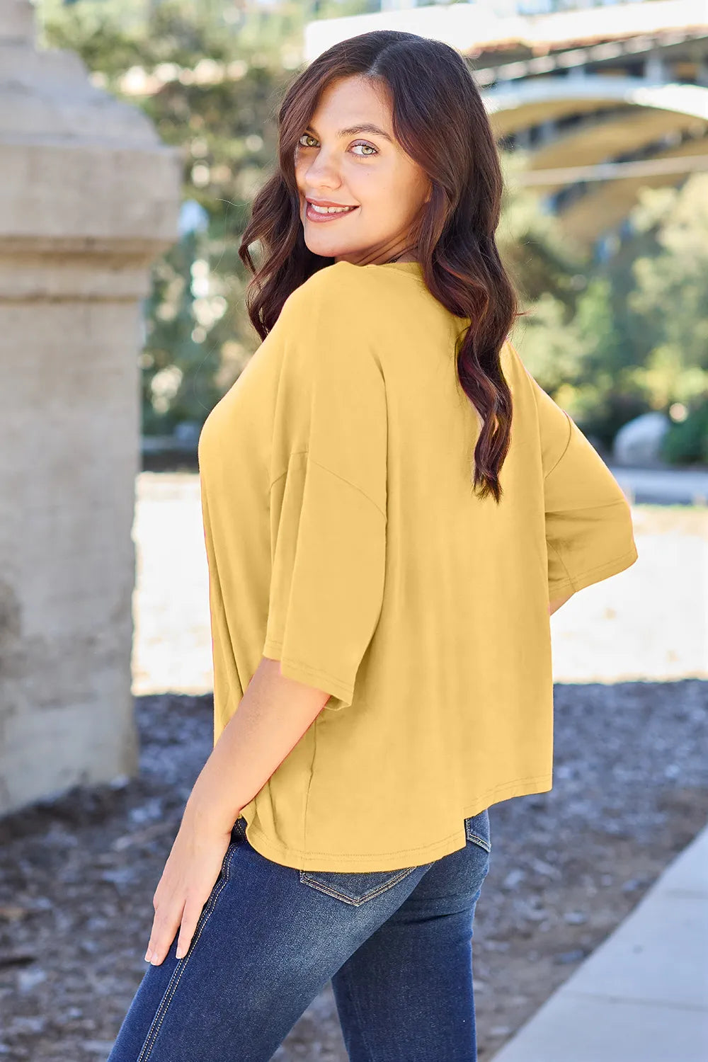 Basic Bae Bamboo Full Size Round Neck Drop Shoulder T-Shirt - LoveNest Treasures