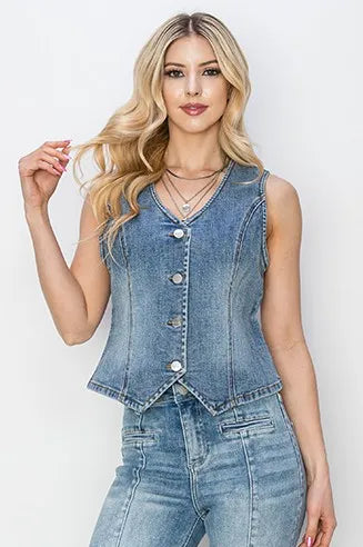 RISEN Full Size V-Neck Button Down Vest Plus Size - LoveNest Treasures