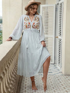 Plus Size Printed Tie Neck Long Sleeve Midi Dress - LoveNest Treasures