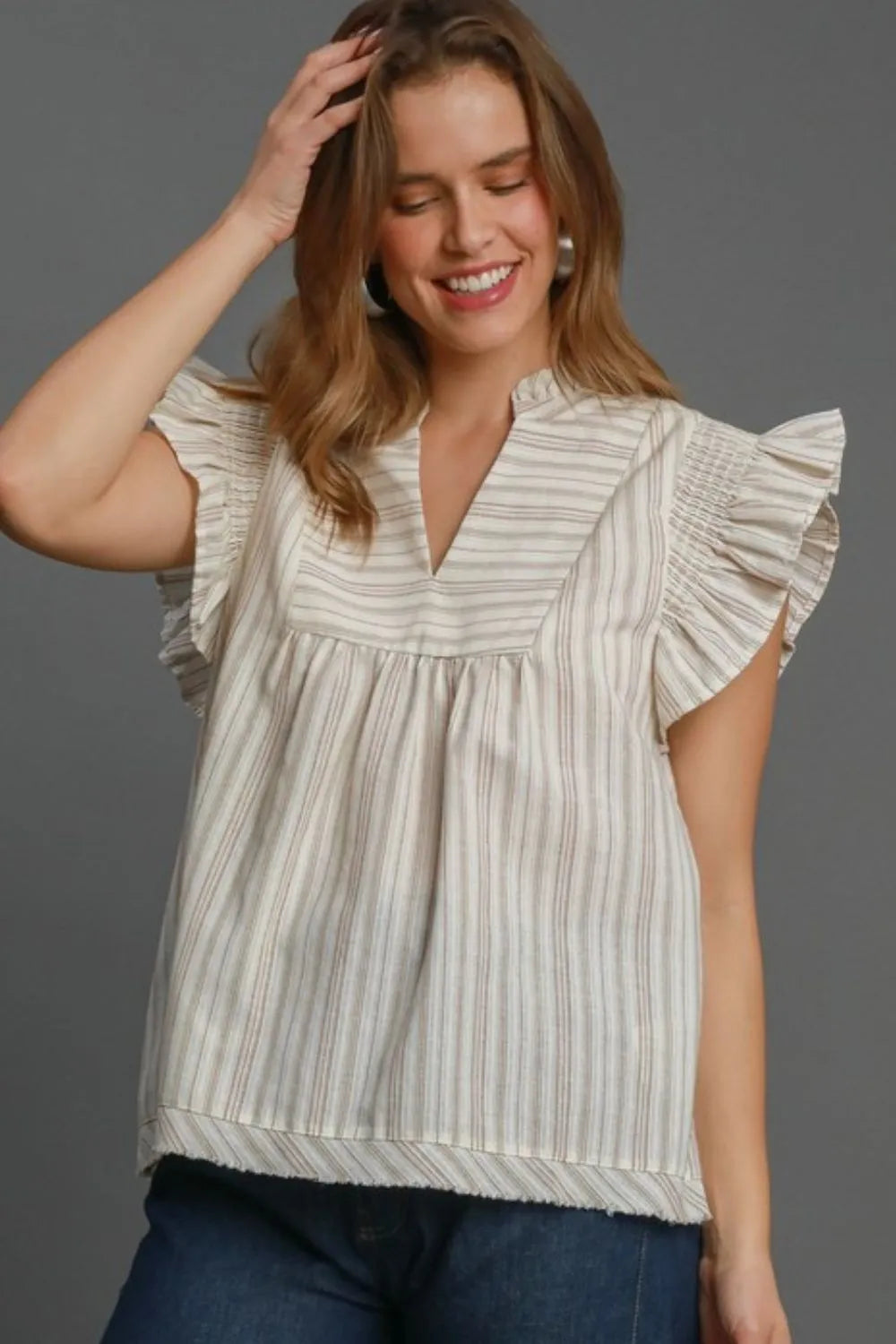 Umgee Full Size Striped Babydoll Top Plus Size - LoveNest Treasures