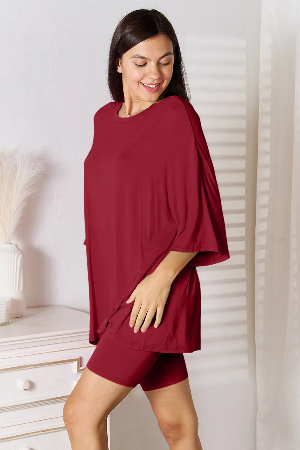 Basic Bae Full Size Soft Rayon Three-Quarter Sleeve Top and Shorts Set - LoveNest Treasures