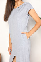 Perfee Short Sleeve Front Slit Hooded Dress - LoveNest Treasures