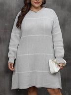 Plus Size Round Neck Long Sleeve Sweater Dress - LoveNest Treasures