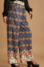 Umgee Full Size Mixed Print Elastic Waistband Pants Plus Size - LoveNest Treasures