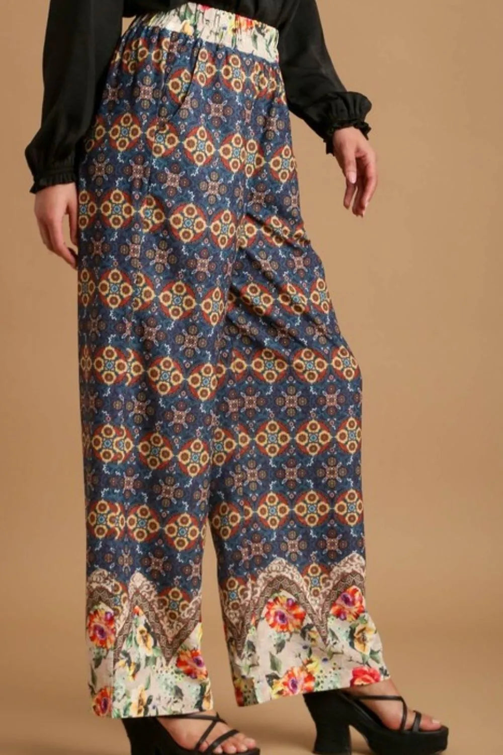Umgee Full Size Mixed Print Elastic Waistband Pants Plus Size - LoveNest Treasures