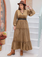 Plus Size Frill Tie Neck Long Sleeve Dress - LoveNest Treasures
