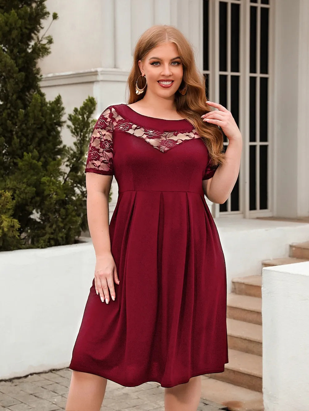 Plus Size Ruched Round Neck Short Sleeve Dress - LoveNest Treasures