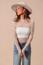 SO ME Bow Ribbon Pattern Sheer Lace Top - LoveNest Treasures
