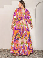 Plus Size Printed Tie Neck Maxi Dress - LoveNest Treasures