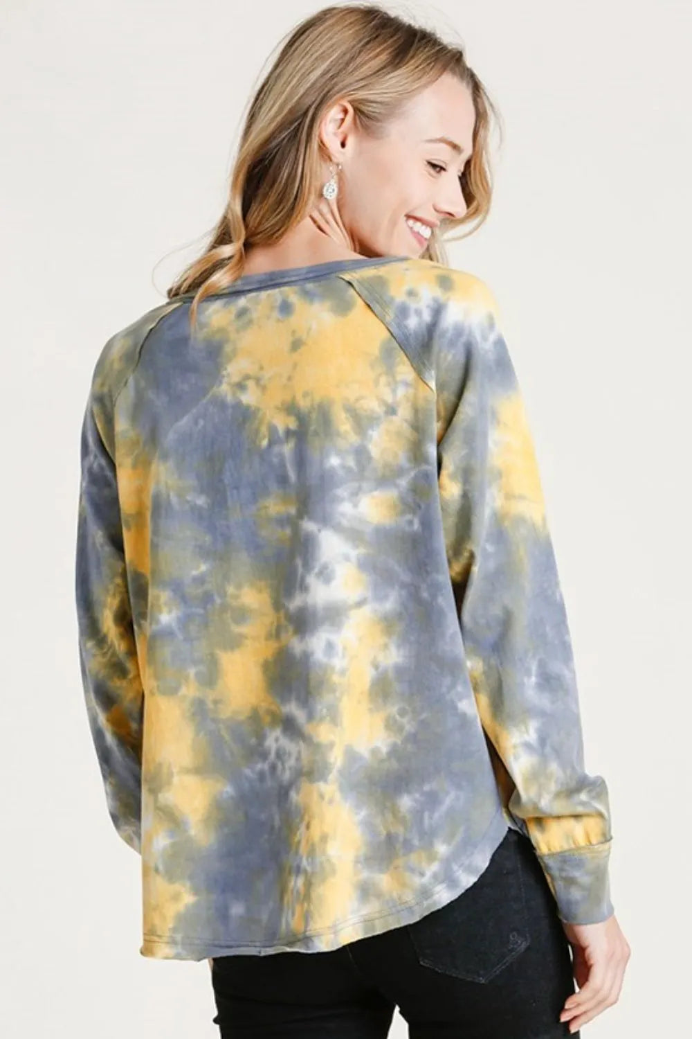 Umgee Full Size Tie Dye Button Front Long Raglan Sleeve Top Plus Size - LoveNest Treasures