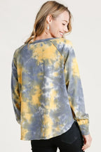 Umgee Full Size Tie Dye Button Front Long Raglan Sleeve Top Plus Size - LoveNest Treasures