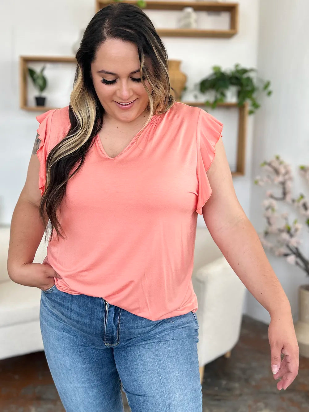 Basic Bae Full Size Bamboo Notched Ruffled Short Sleeve T-Shirt - LoveNest Treasures