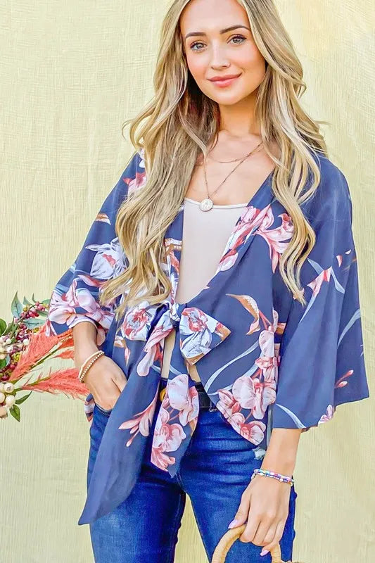 And The Why Front Tie Knot Floral Print Top - LoveNest Treasures
