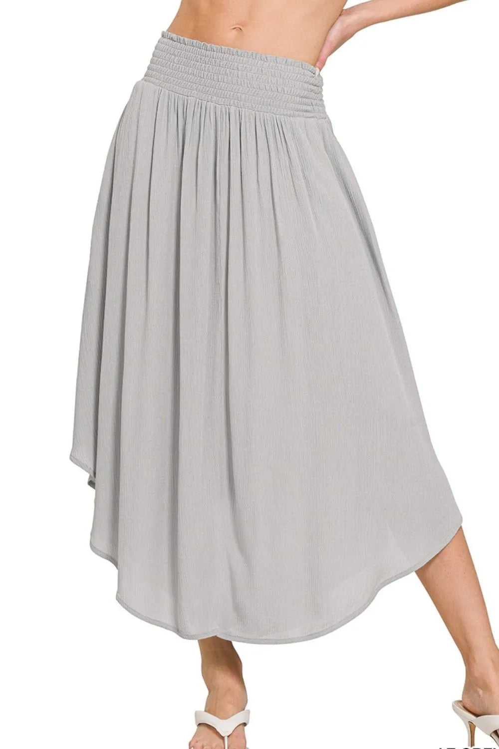 Zenana Woven Crinkle Smocked Waist Maxi Skirt W Pockets - LoveNest Treasures