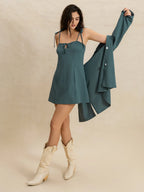 Tie Shoulder Mini Dress and Long Sleeve Top Set - LoveNest Treasures