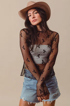 SO ME Bow Ribbon Pattern Sheer Lace Top - LoveNest Treasures